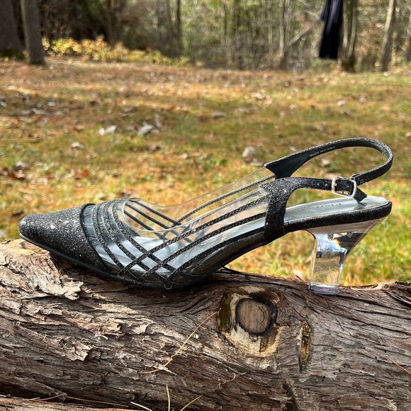 Pierre Dumas Black Glitter Clear Acrylic Heels - Picture 9 of 11